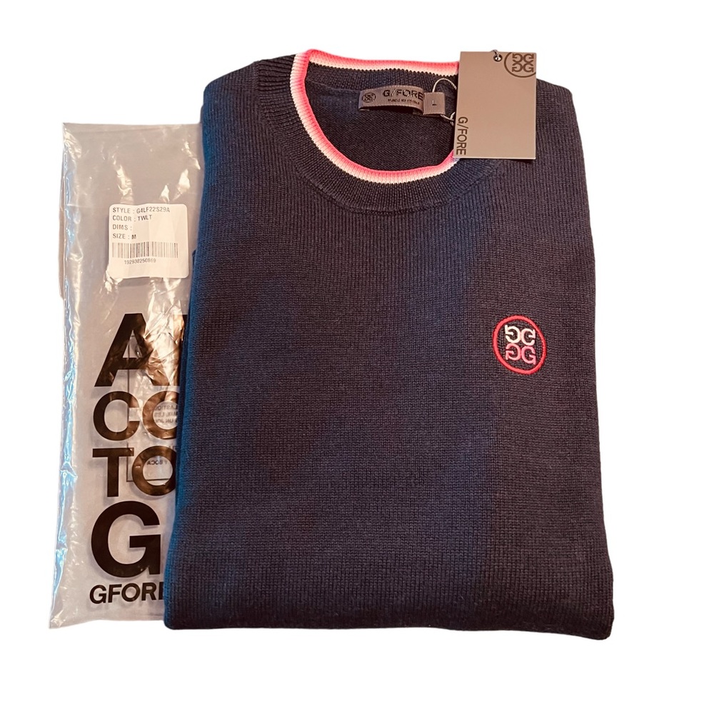G/FORE Womens Sz Large Circle G's 100% Merino Wool Navy Relaxed Crew Sweater NWT - Picture 4 of 5